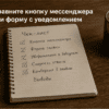 Чеклист-блокнот на столе: Сравните кнопку мессенджера и форму с уведомлением