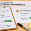 Чеклист текста cookie-баннера и ссылки на политику конфиденциальности на столе