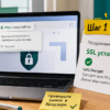 Светлый стол: браузер с замком HTTPS и письмо хостинга SSL установлен