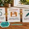 Карточки ревизия, автосохранение, черновик на столе кафе