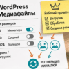 Экран WordPress: Настройки и раздел Медиафайлы с полями размеров миниатюры